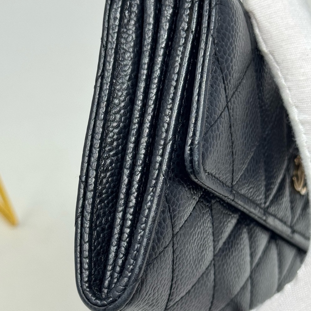 💯Authentic Chanel Black Quilted Caviar Leather Long Wallet Iconic CC Logo - Picture 5 of 9